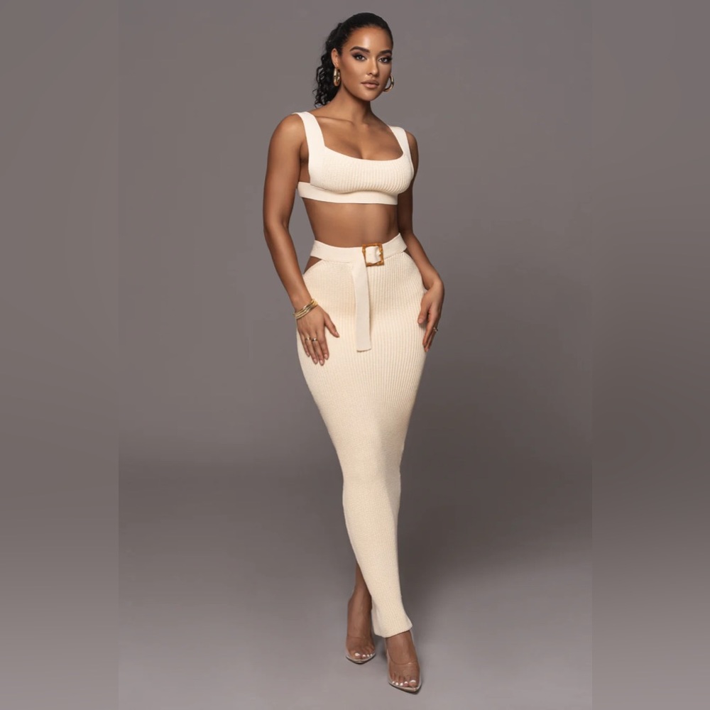 IVORY NIKOLE RIBBED SKIRT SET (sold out everywhere)